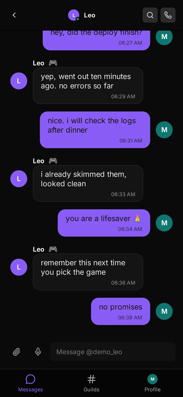 Viaxchat on Android showing an encrypted direct message